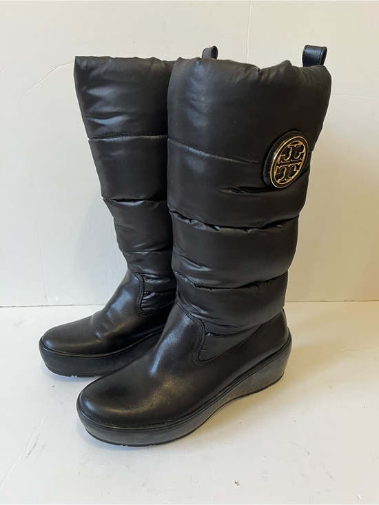 Tory Burch Shoes - Tory Burch Black Quilted Wedge Puffer Knee Boots with Logo Medallion size 7